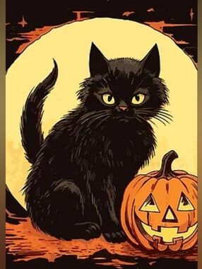 Custom Fridge Magnet Black Cat Halloween
